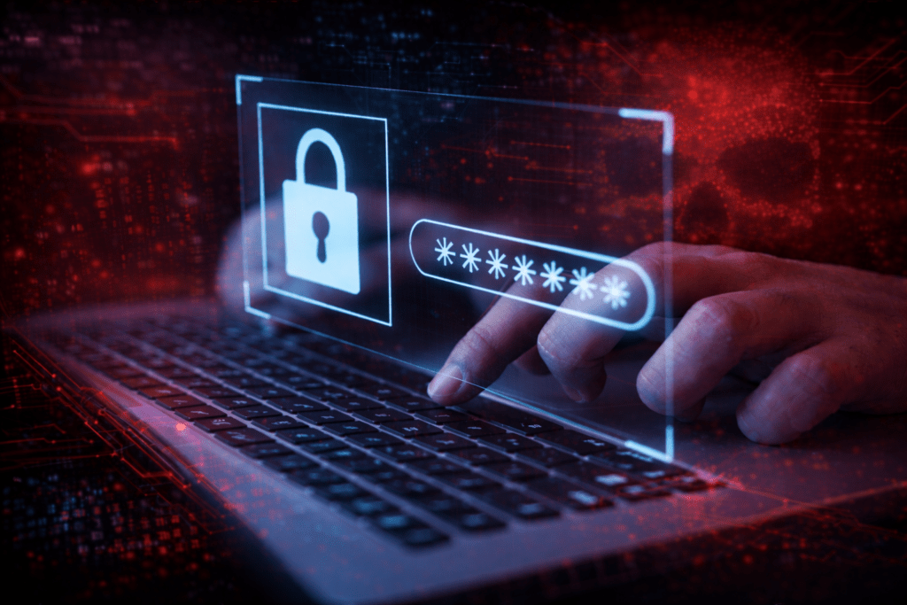 Someone is typing on a notebook and apparently bypassing cyber security guidelines