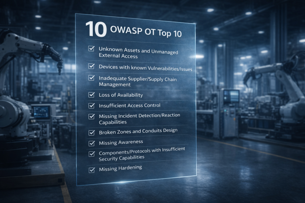 Industrieumgebung mit den OWASP OT Top10 im Vordergrund