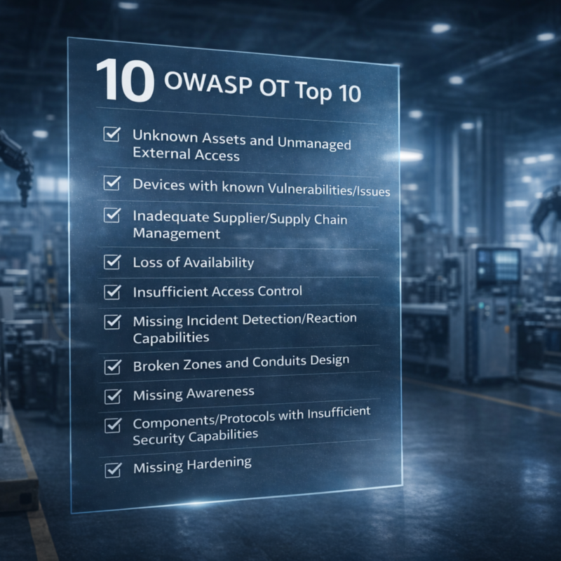 Industrieumgebung mit den OWASP OT Top10 im Vordergrund