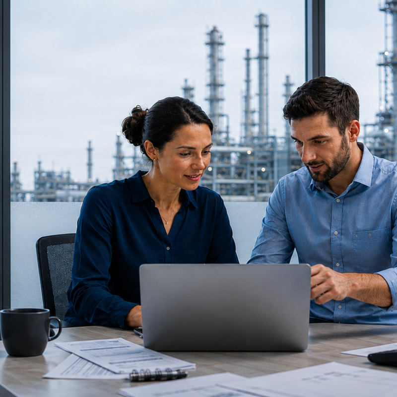 Eine Frau und ein Mann arbeiten an der Cyber Security bei einem Energieversorger